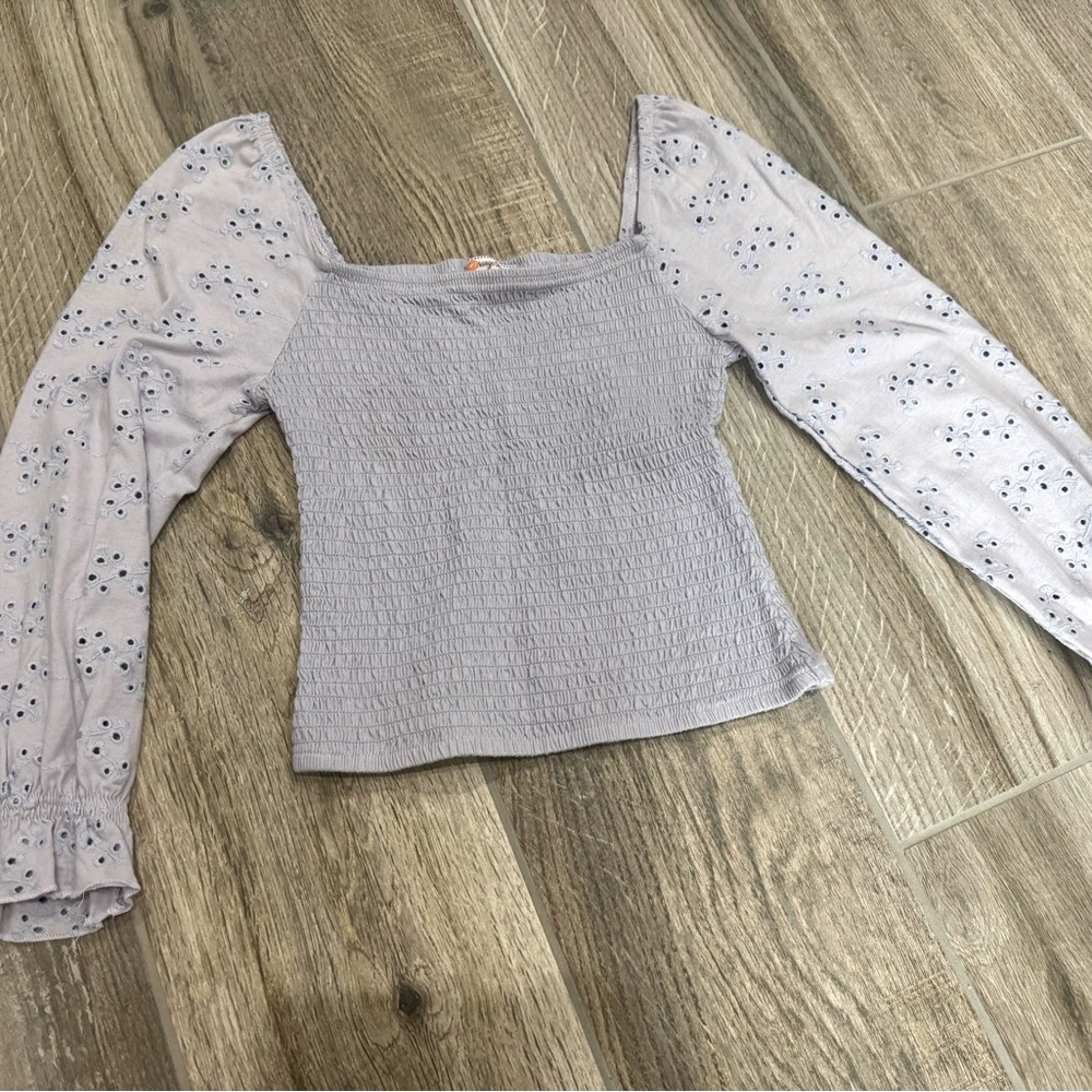 Women's Lavender Smocked Top with Floral Sleeves